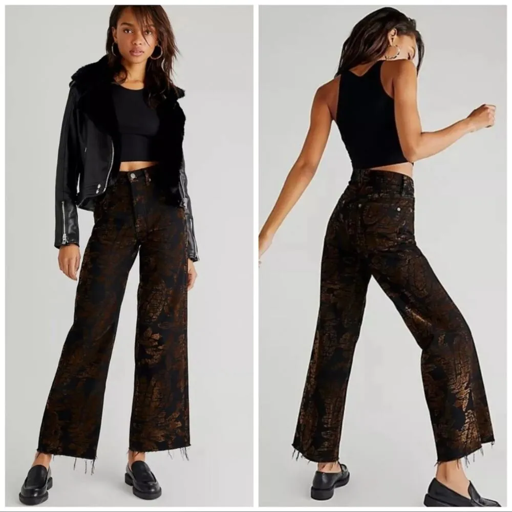 NEW Free People Annabelle Flocked Velvet  Burnout Detail Jeans Size 28 - Image 4