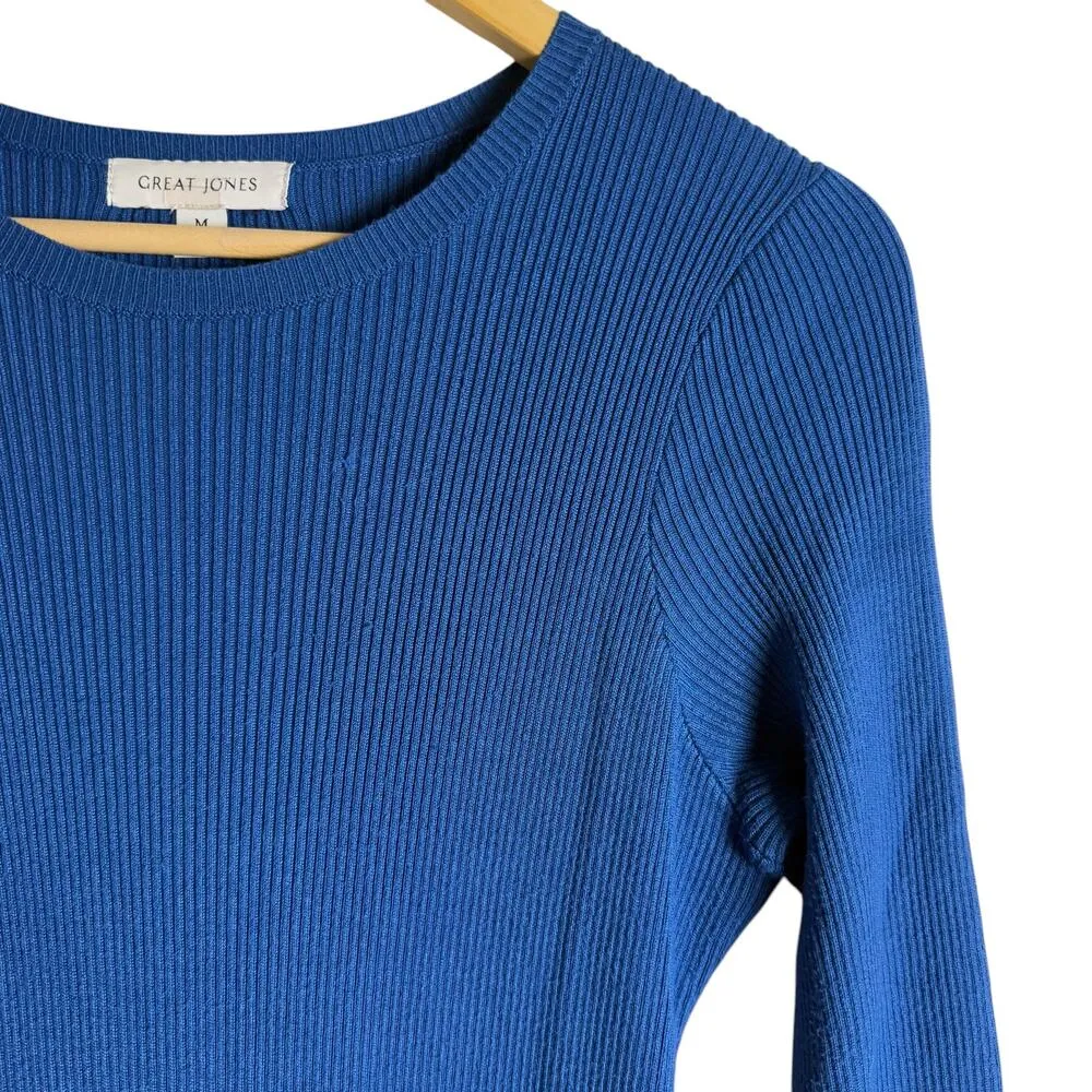 Great Jones Cobalt Blue Long Sleeve Ribbed Knit Sweater Midi Dress Size Medium - Image 7