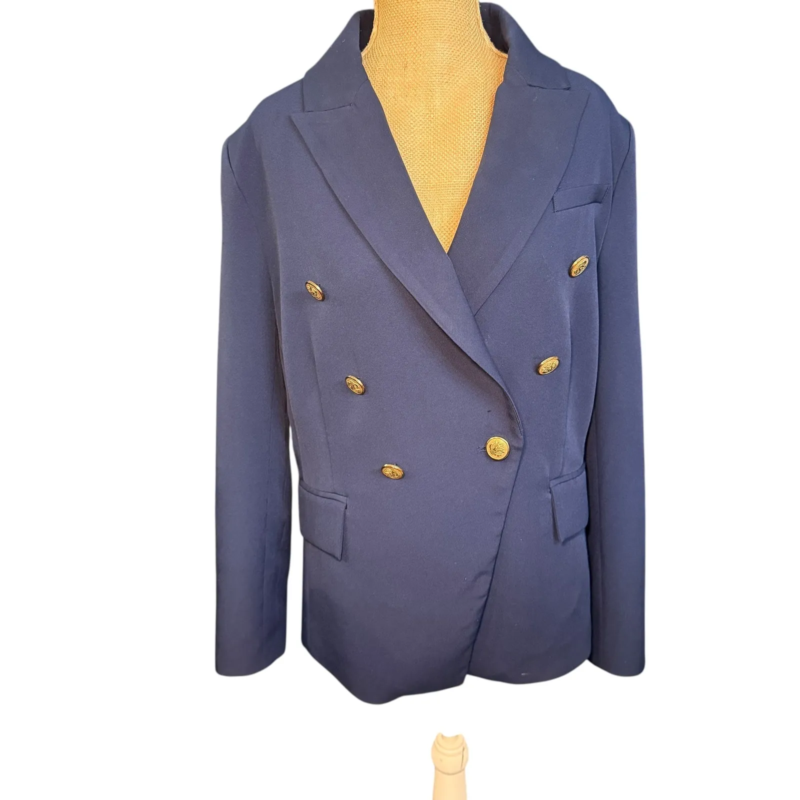 Walter Baker Phelps Navy Blazer Gold Button Double Breasted Jacket‎ Large - Image 2