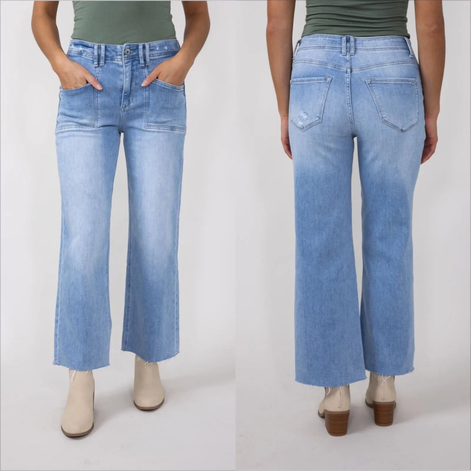 Mica High Rise Crop Wide Leg Jeans Size 30 Light Wash Stretch Blue - Image 2