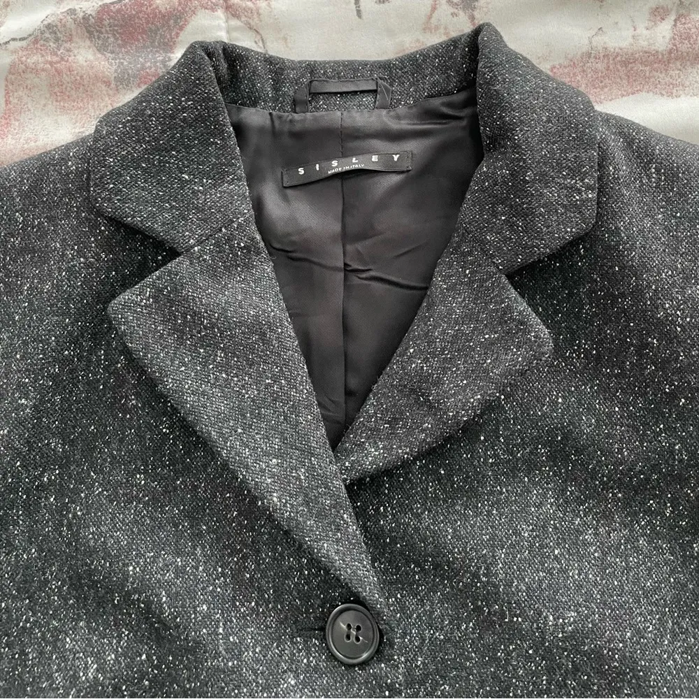 Sisley Y2K wool & silk blend gray marled blazer, size 38 or 4 preppy pockets - Image 8