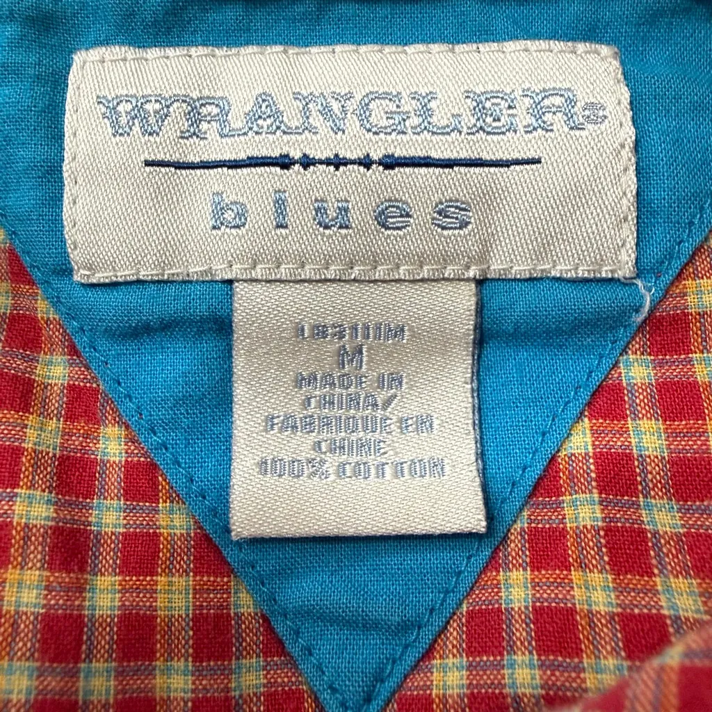 Wrangler Blues Y2K Women’s Red Plaid Western Pearl Snap Shirt Size Medium - Image 7