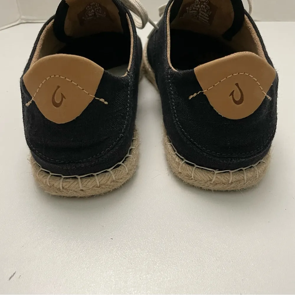 Olukai Kaula Pa‘a Lī Shoes Canvas Lace-Up Espadrilles Sneaker Slip Ons Black - Image 8