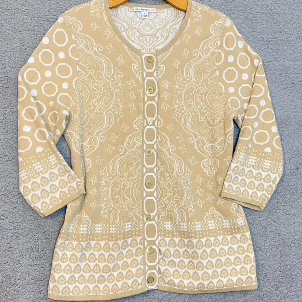 Isaac Mizrahi Live! Women's Button Up Cardigan Sweater Beige/Cream Size Large - Image 4