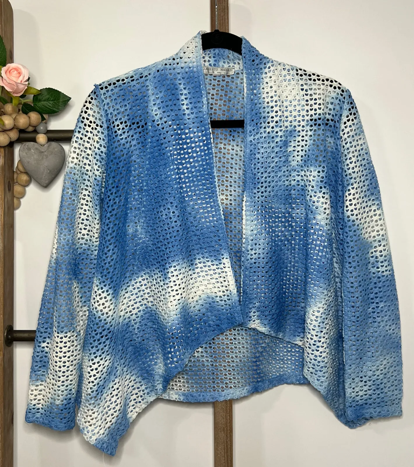 Alberto Makali Blue White Tie Dye Open Cardigan Size Small - Image 1