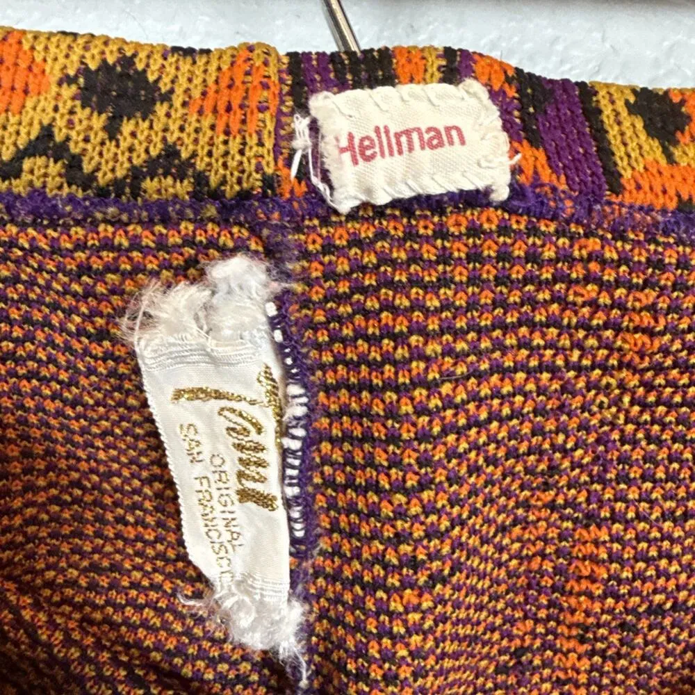 Tami San Francisco Vintage 70s Boho Hippie Knit Flare Pants Colorful Geo Print Size M - Image 4