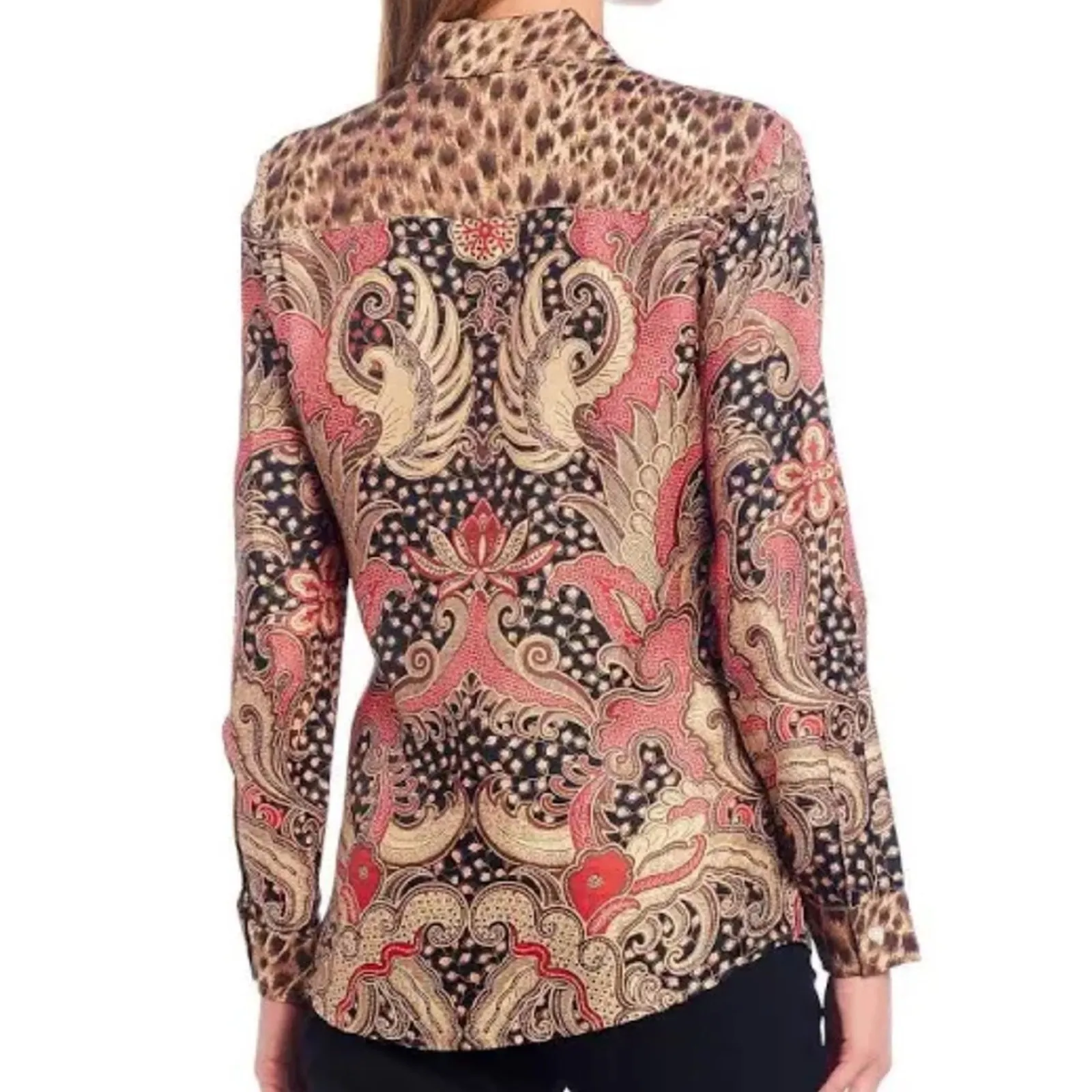 NWOT J. Mclaughlin Darcey Safari Print Long Sleeve Shirt Silk Blend Blouse SZ XS - Image 4
