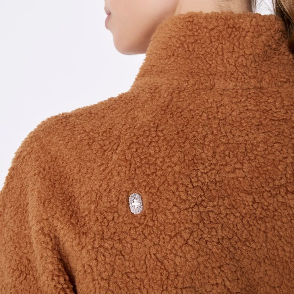 Figs On-Shift High Pile Fleece Bomber Jacket in Mocha, Size Large - Image 7