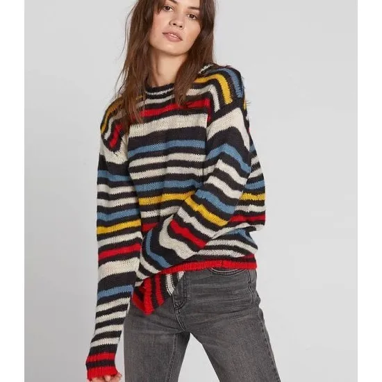 Volcom Bowrain Sweater - Multi Crew Neck Long Sleeve Women's Medium - Image 15