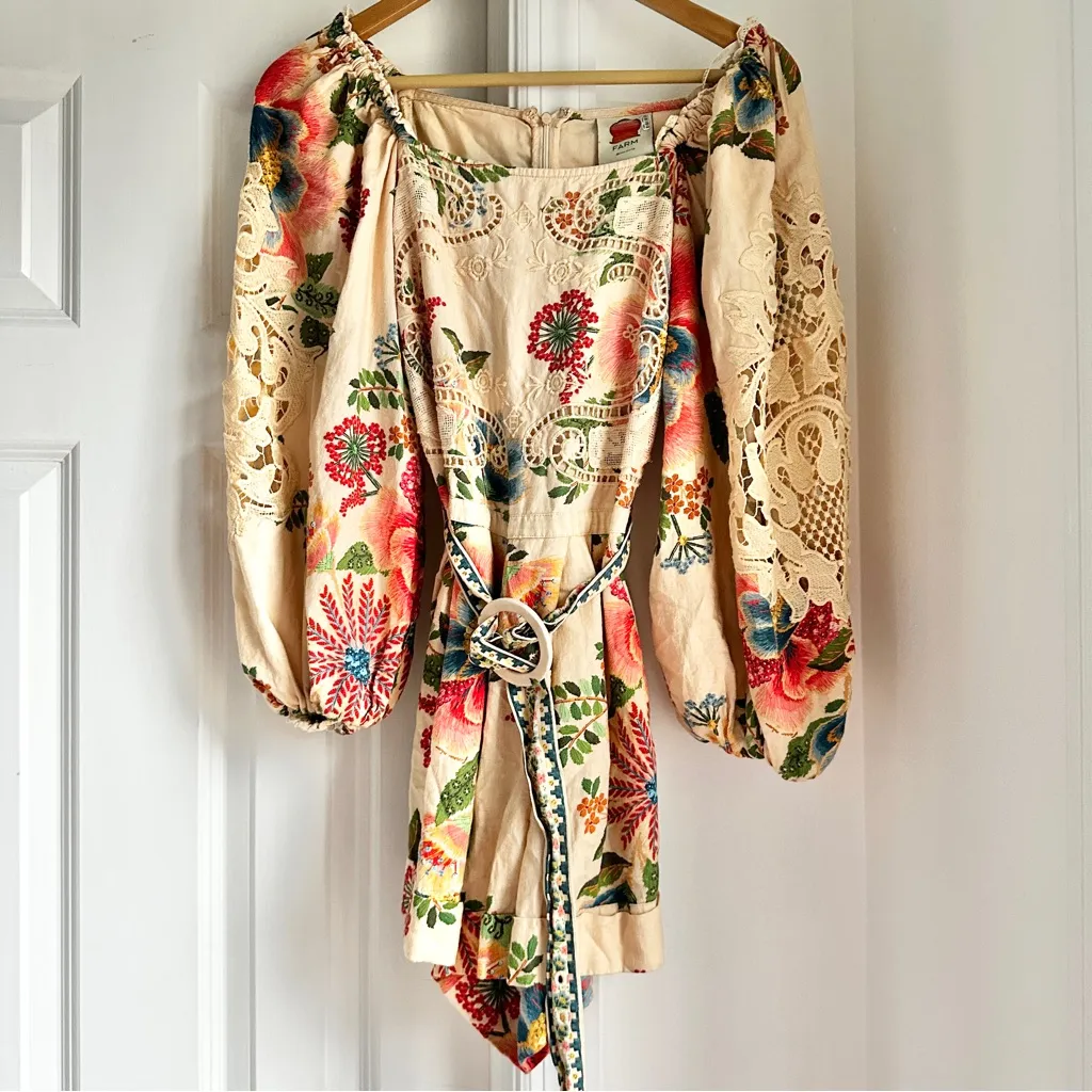 Farm Rio Delicate Sand Belted Romper - Image 2