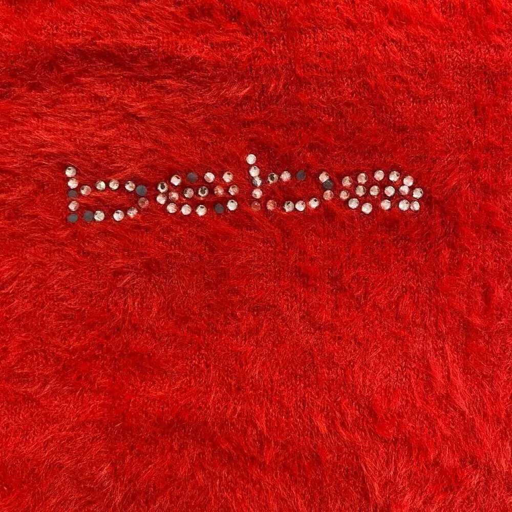 bebe Red Fuzzy Logo Sweater Size L Soft Long Sleeve Pullover - Image 7