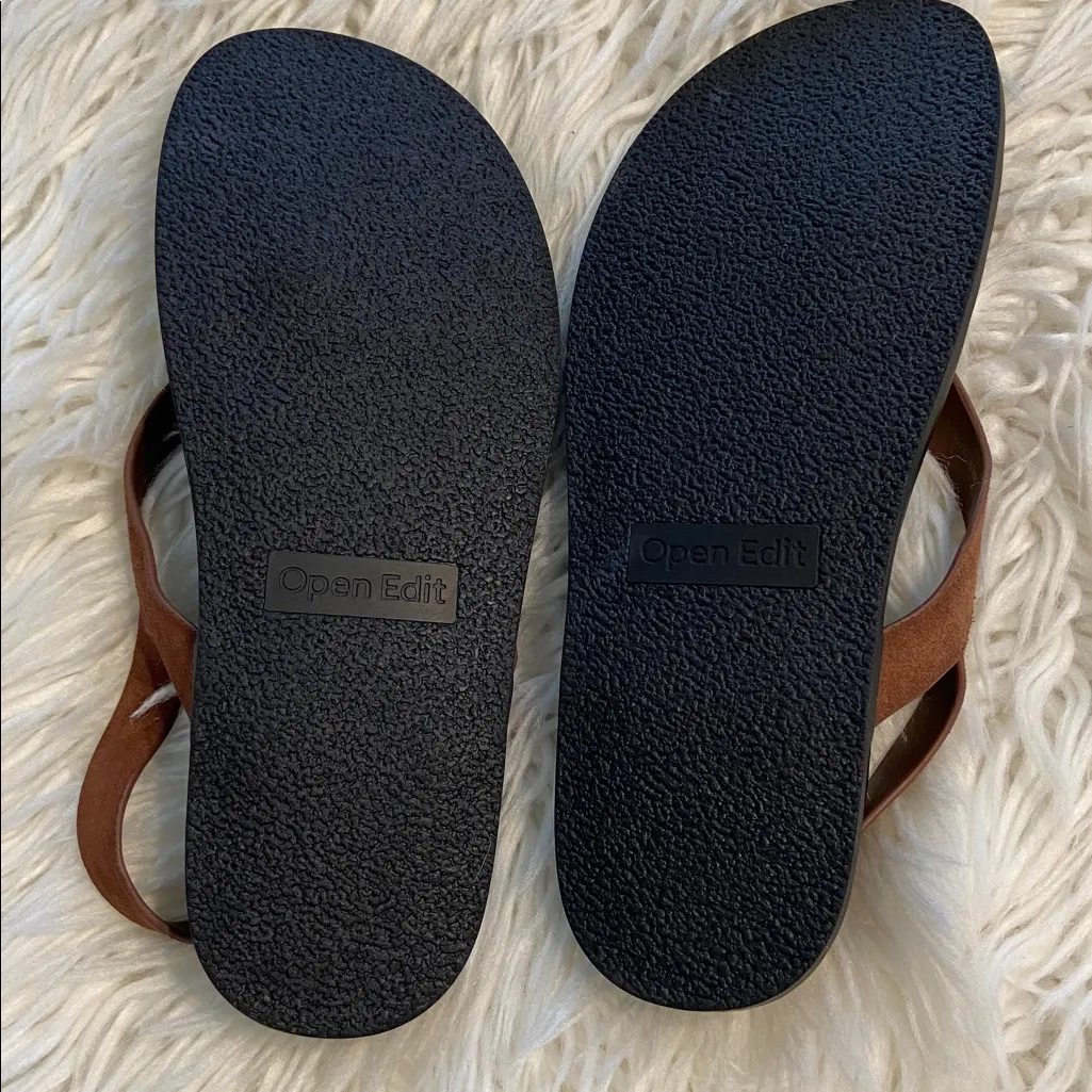 Open Edit Elegant Brown Leather Women’s Sandals soft bed size 7M BNWOT - Image 5