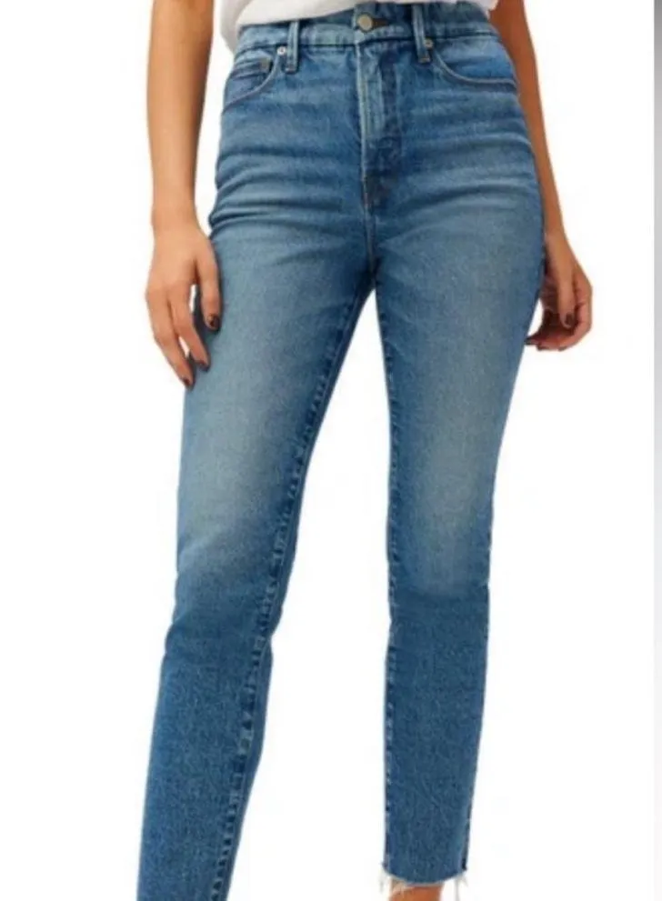 Good American Good Classic High Waist Raw Hem Jeans Blue 754 - Image 2