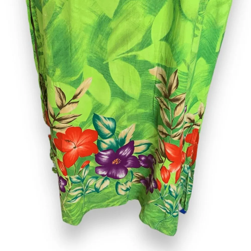 Vintage Jane Ashley Green Tropical Floral Dress Sleeveless Rayon Resort Wear 2X - Image 5