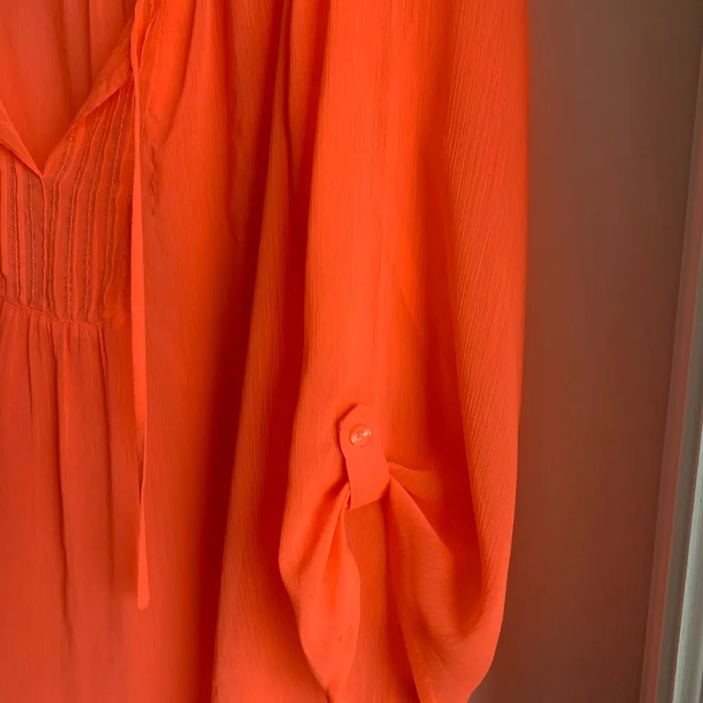 Neon Orange Sheer Sequin Boho Top 3/4 Sleeve Size Large - Image 2