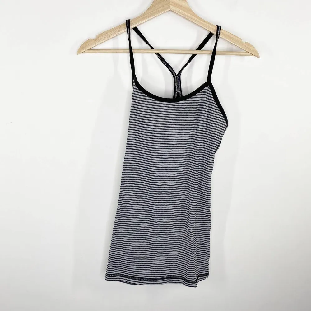 Lululemon Power Y Black Grey Striped Activewear Tank Top Women's Size 8 - Image 8