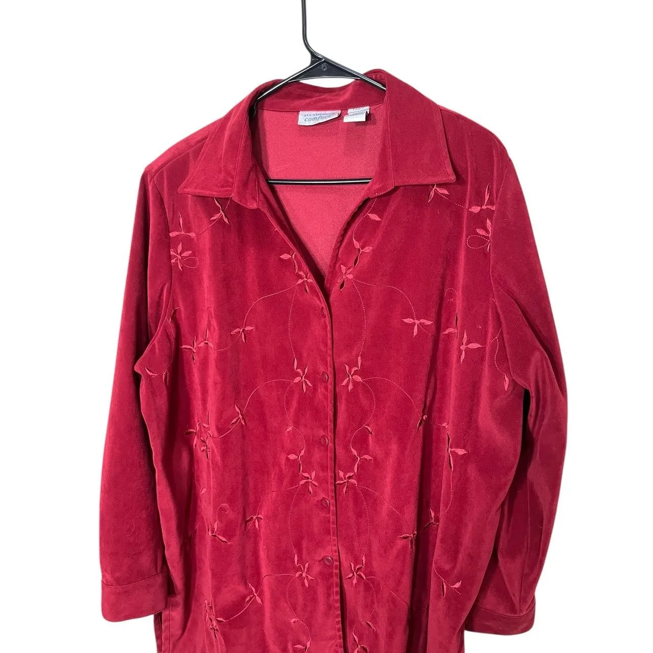 All‎ American Comfort Red Vintage Long Sleeve Embroidered Floral Shirt Size 22W - Image 2