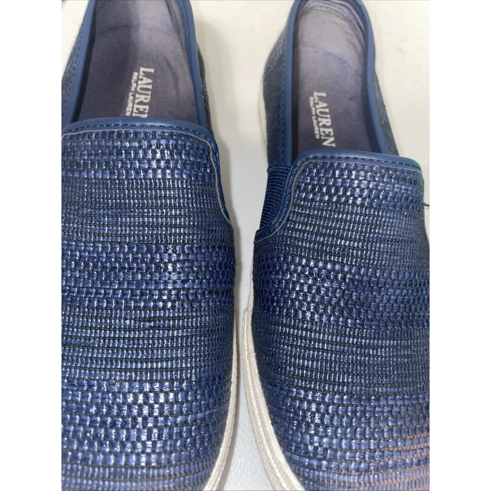 Ralph Lauren Womens Navy Jinny Slip On Sneakers Woven 7.5B - Image 3