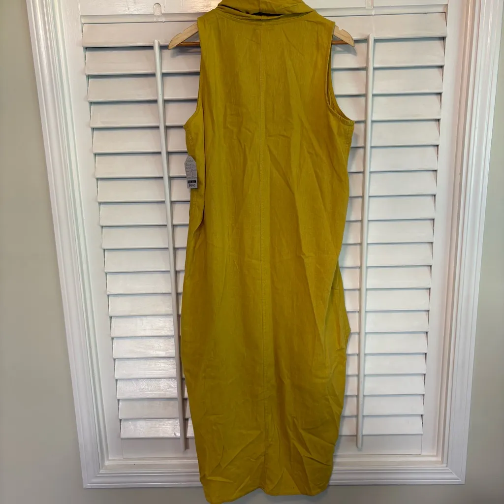 For Cynthia Chartreuse Cowl Neck High Low Linen Blend Dress Size XS - Image 3