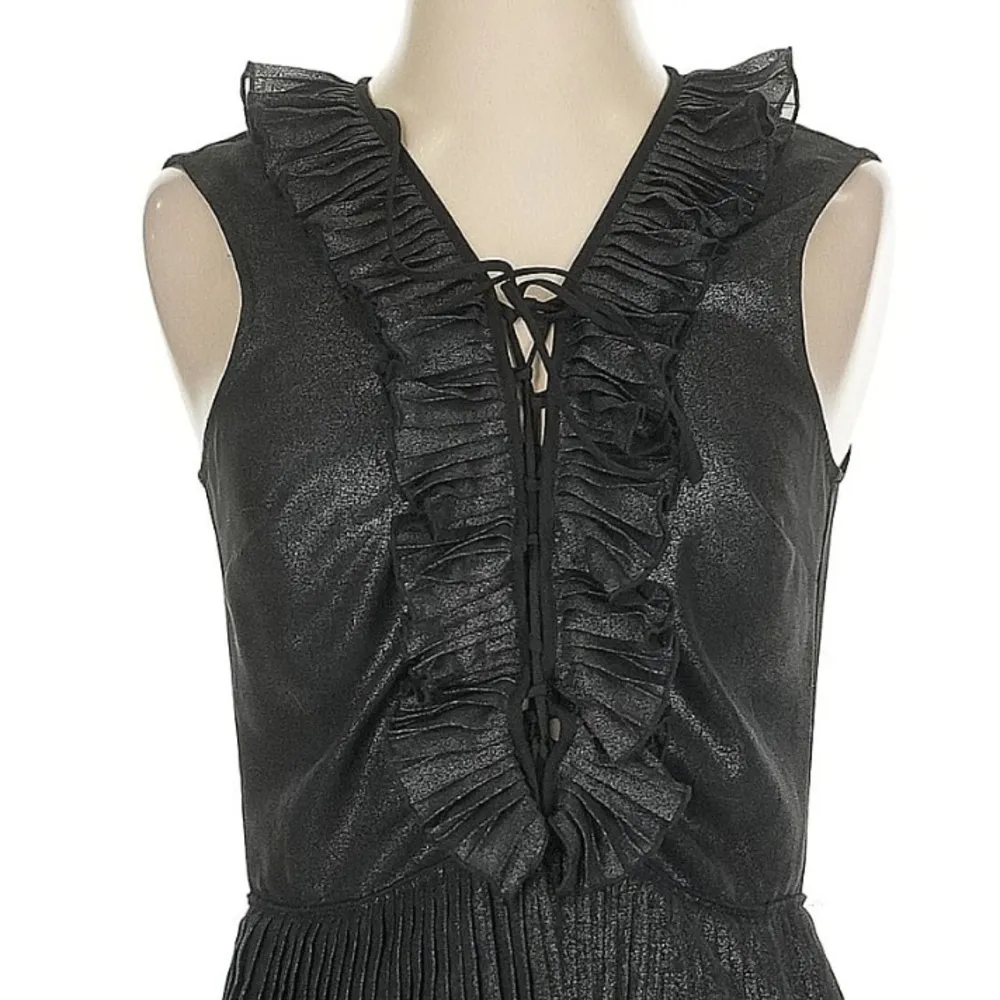 Delfi Collective Black Ruffle Metallic Shimmer Whimsigoth Party Dress Size Small - Image 4