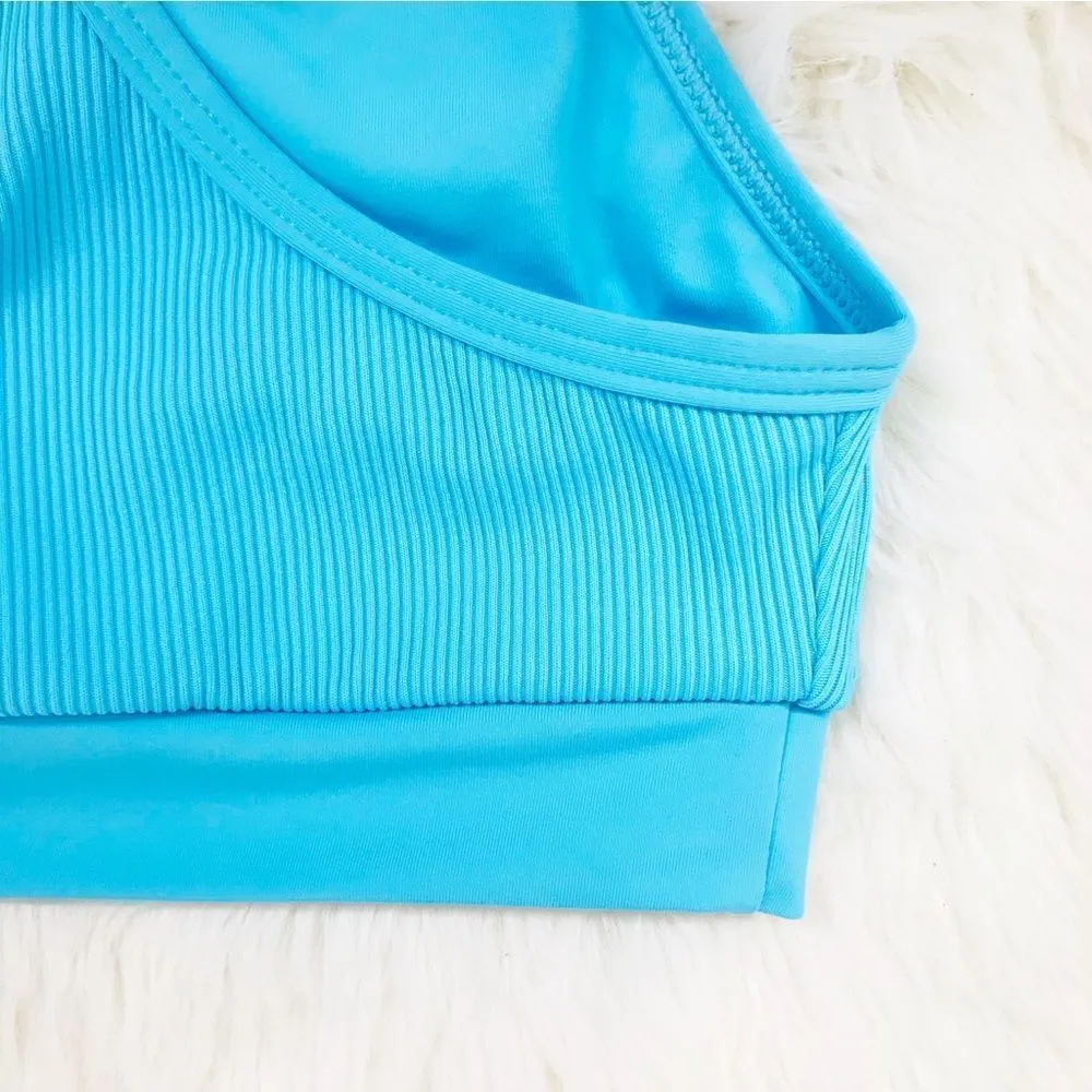 New L*SPACE Frenchi Bottom‎ Bitsy Cut High Waist Bikini Ribbed Aqua Blue Large - Image 5