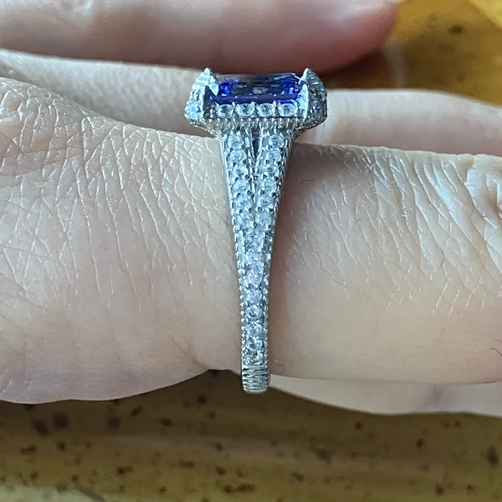 Judith Ripka Simulated Tanzanite White Diamond Sterling Silver Ring Size 9 - Image 3