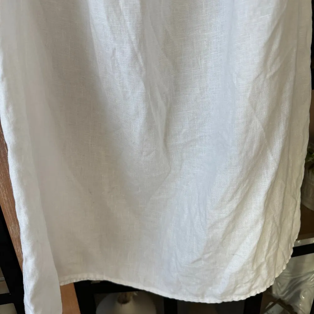 Jerri Linen Dress square neck mini white long sleeve puff a-line - Image 11