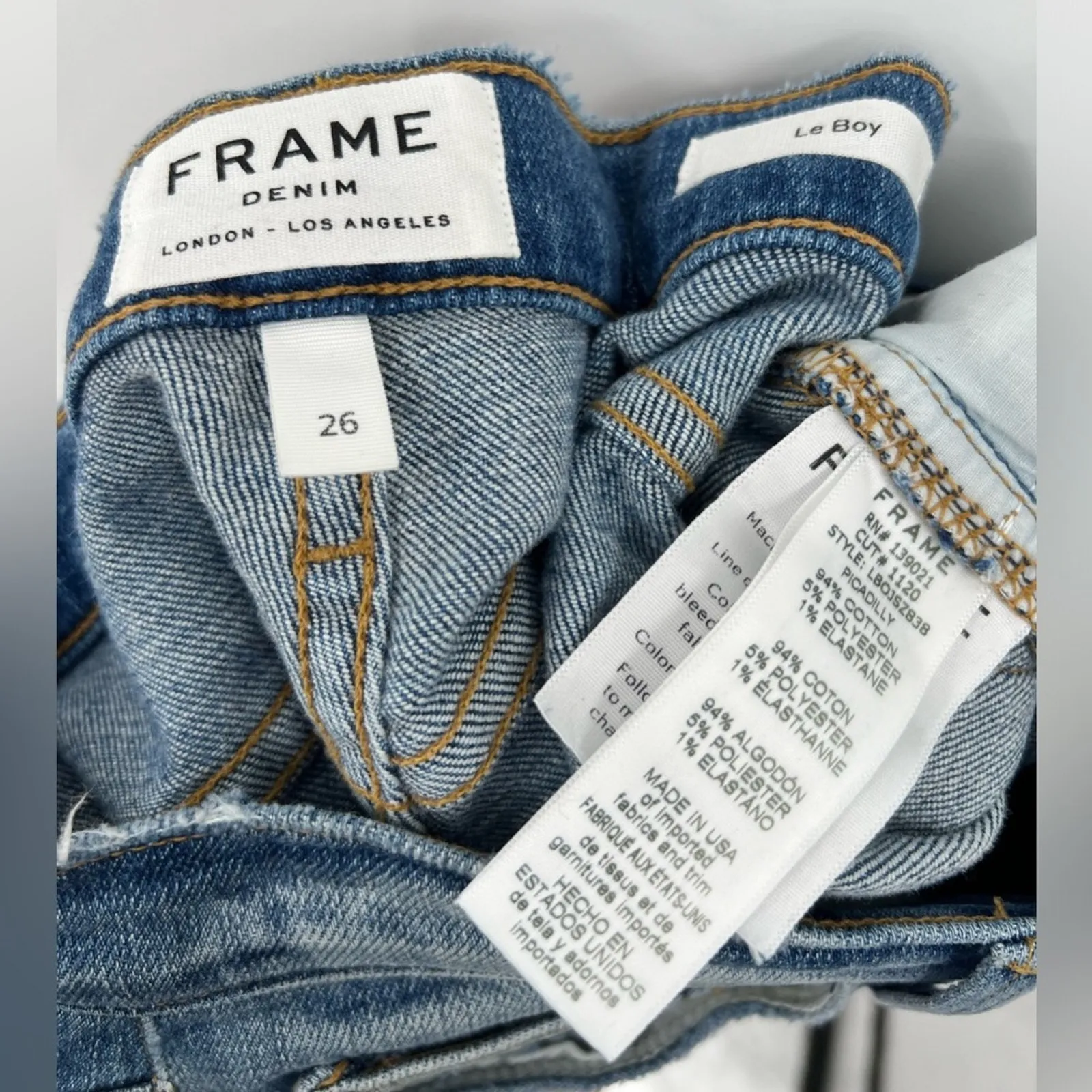 FRAME Le Boy Zip Hem Crop Jeans Ankle Picadilly Distressed Stretch Blue Size 26 - Image 15