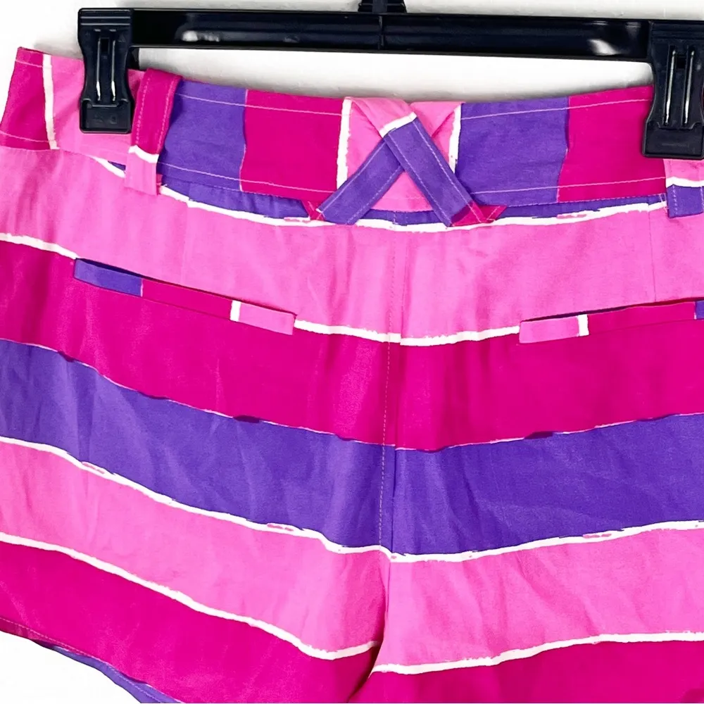 ALICE + OLIVIA Butterfly Striped Silk Blend Colorblock Pockets Shorts, Size 6 - Image 6