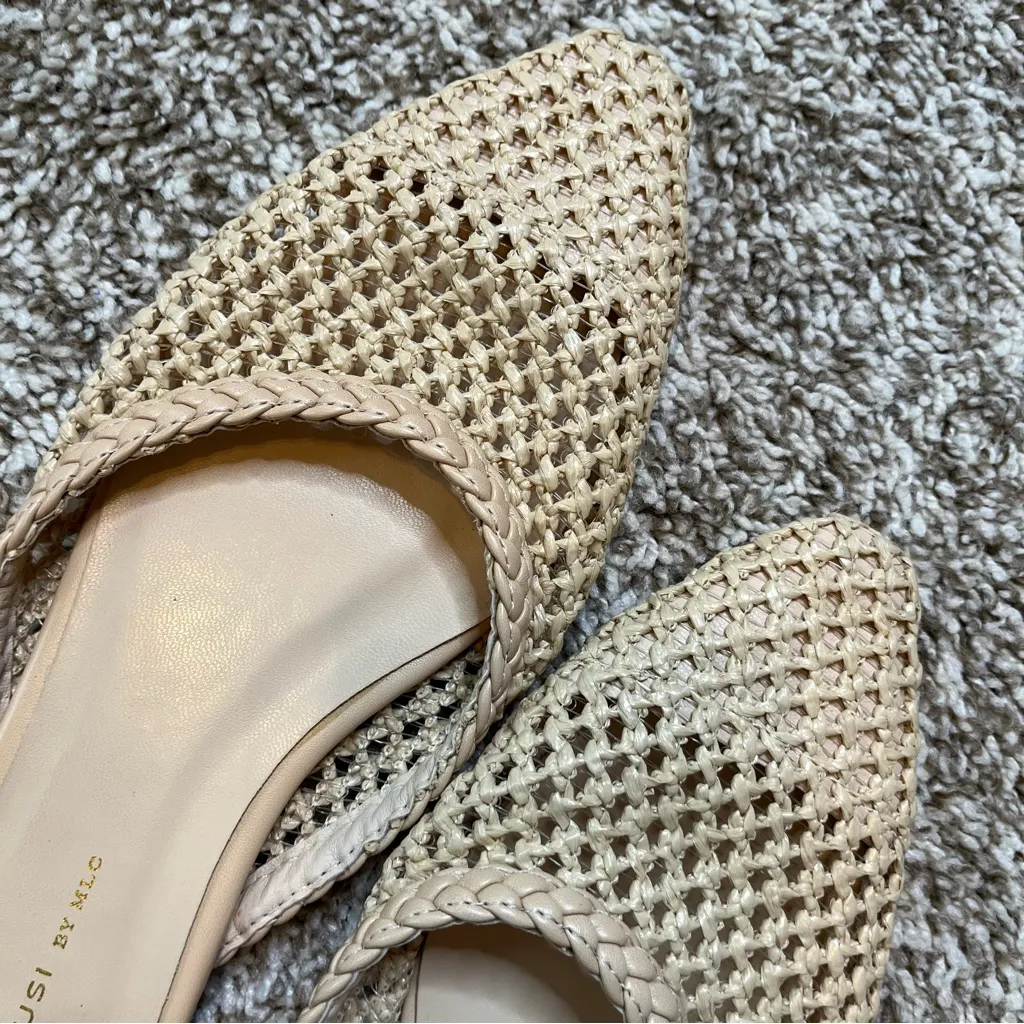 Musi By MLC Woven Pointed Beige Mules Size 8 - Image 4