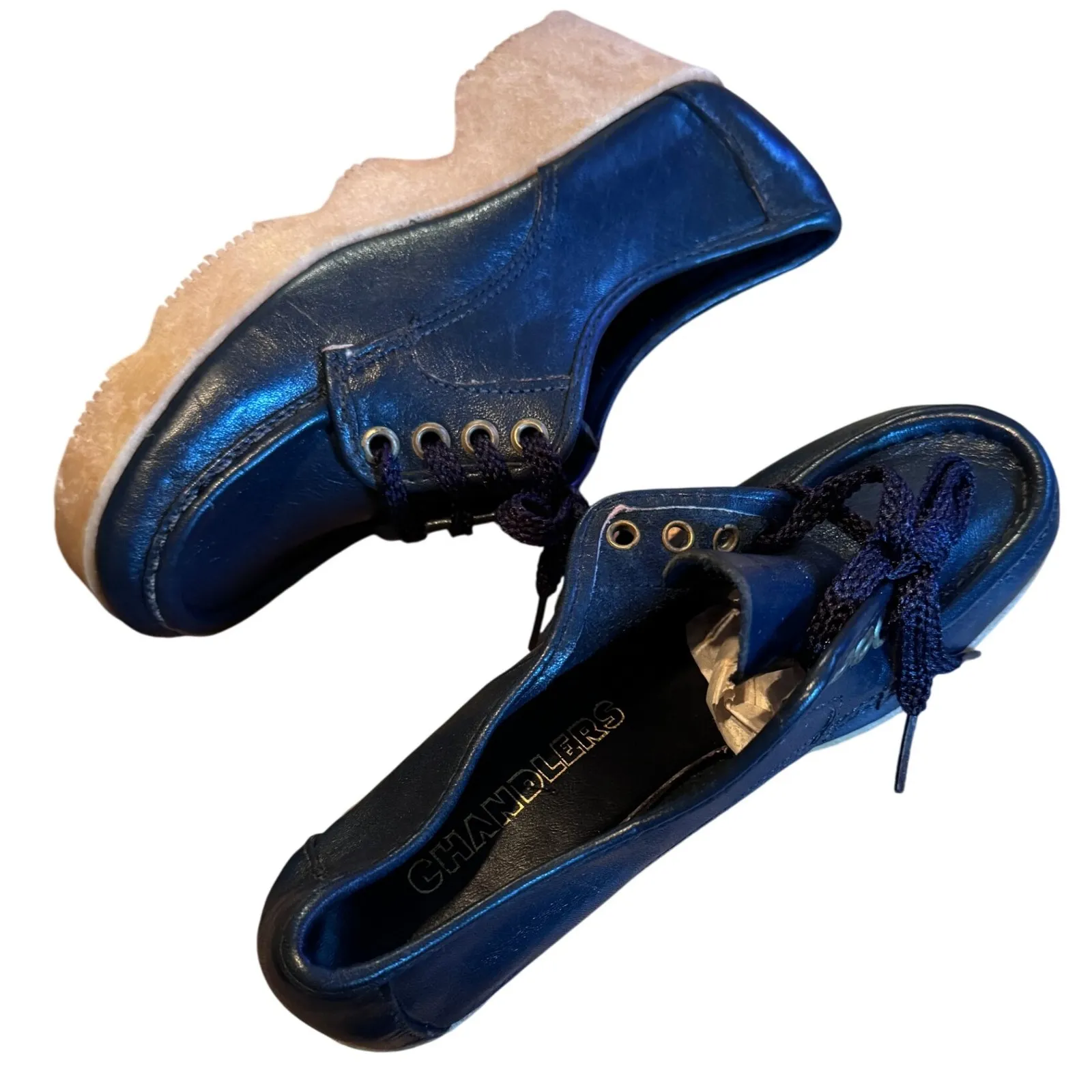 NEW Chandlers Vintage 70s Navy Blue Platform Chunky Heel Oxford Lace Up Size 5.5 - Image 6
