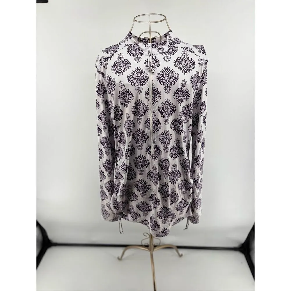 Title Nine Women’s Purple White Damask Print Half Zip Pullover Size XL - Image 7