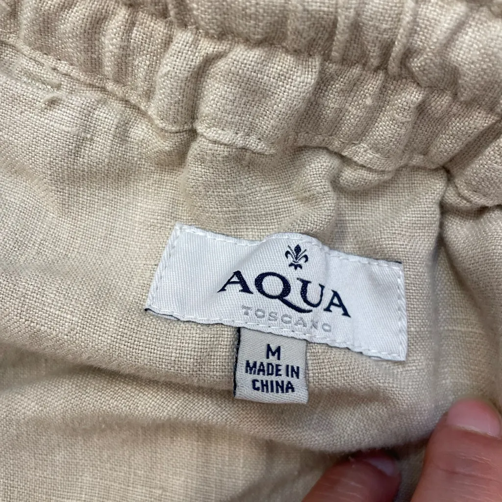 AQUA 100% Linen Cargo Trousers – Size M Tan Size M - Image 7
