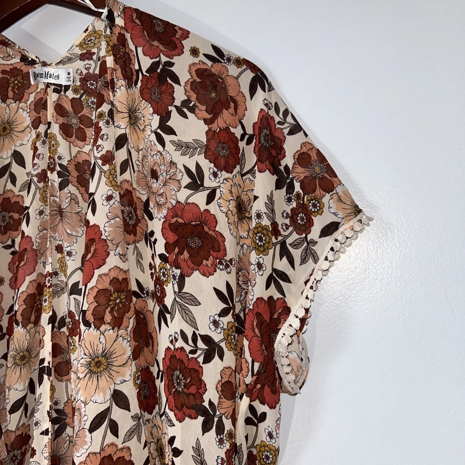 Roommates Kimono M Antique Floral Roses‎ Woven Cover Up Casual Boho Whimsigoth - Image 2