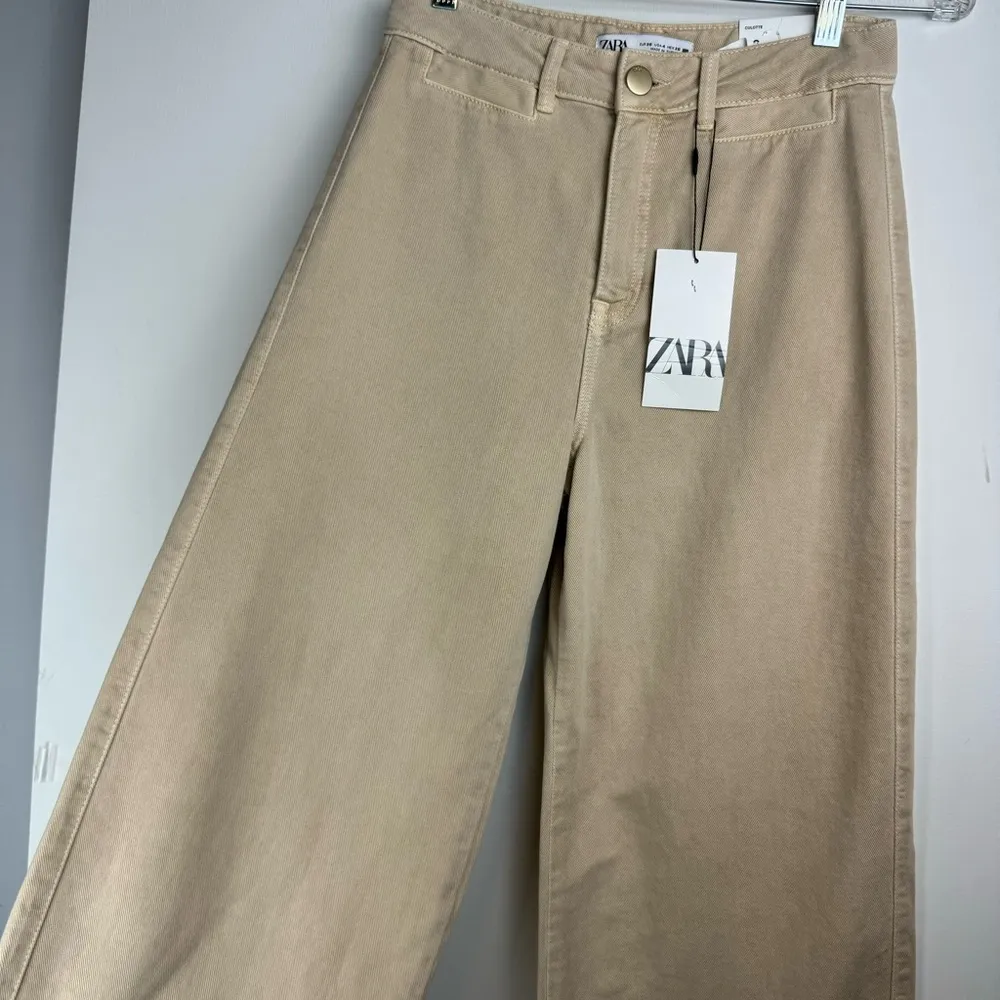 NWT ZARA Marine Culotte Crop Pants Jeans Sz 4 Sand Beige - Image 7
