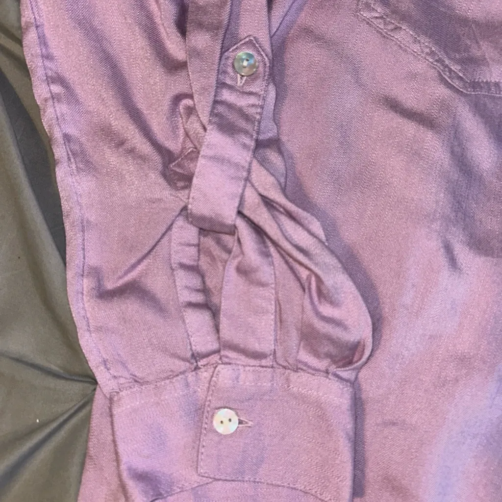 Beach Lunch Lounge Purple Button Down Shirt Flowy Loose Fit 100% Viscose LG - Image 3