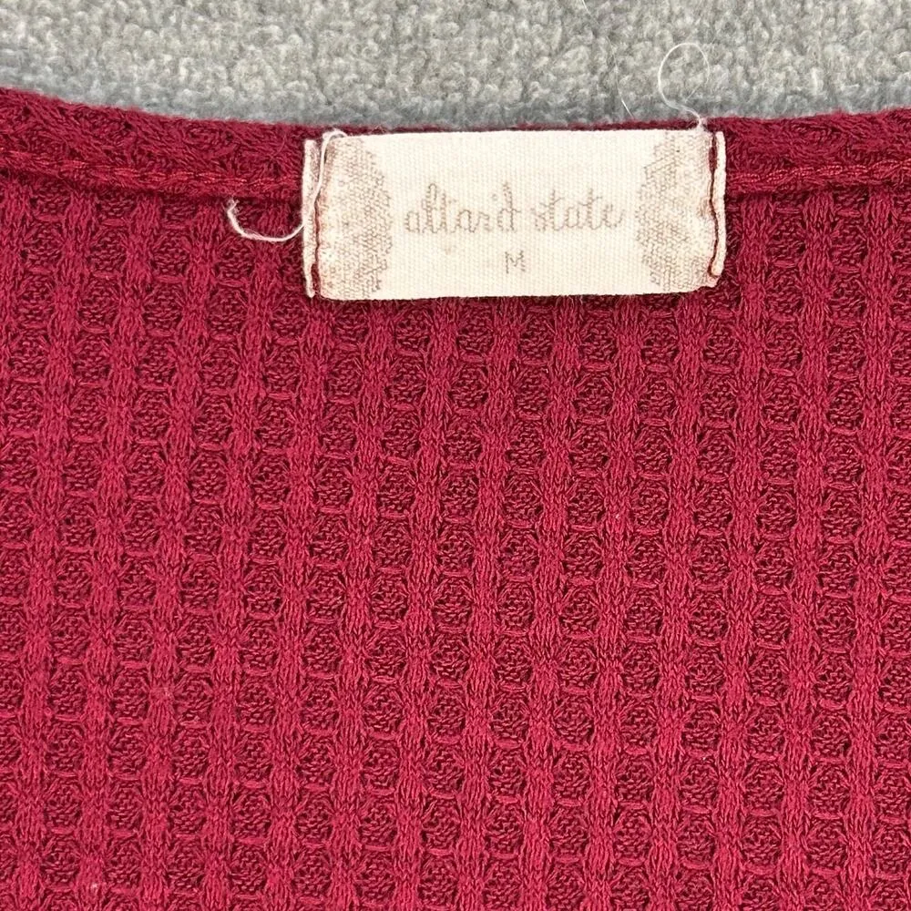 Altar’d State Waffle Knit Shirt Size Medium Burgundy V-Neck Long Sleeve - Image 3