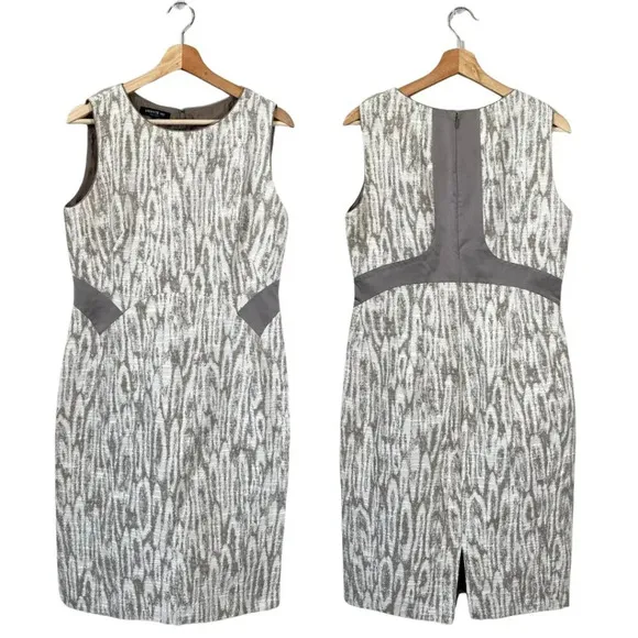 Lafayette 148 Sleeveless Patterned Sheath Dress Women's Size 8 Cream Tan Career - Image 2
