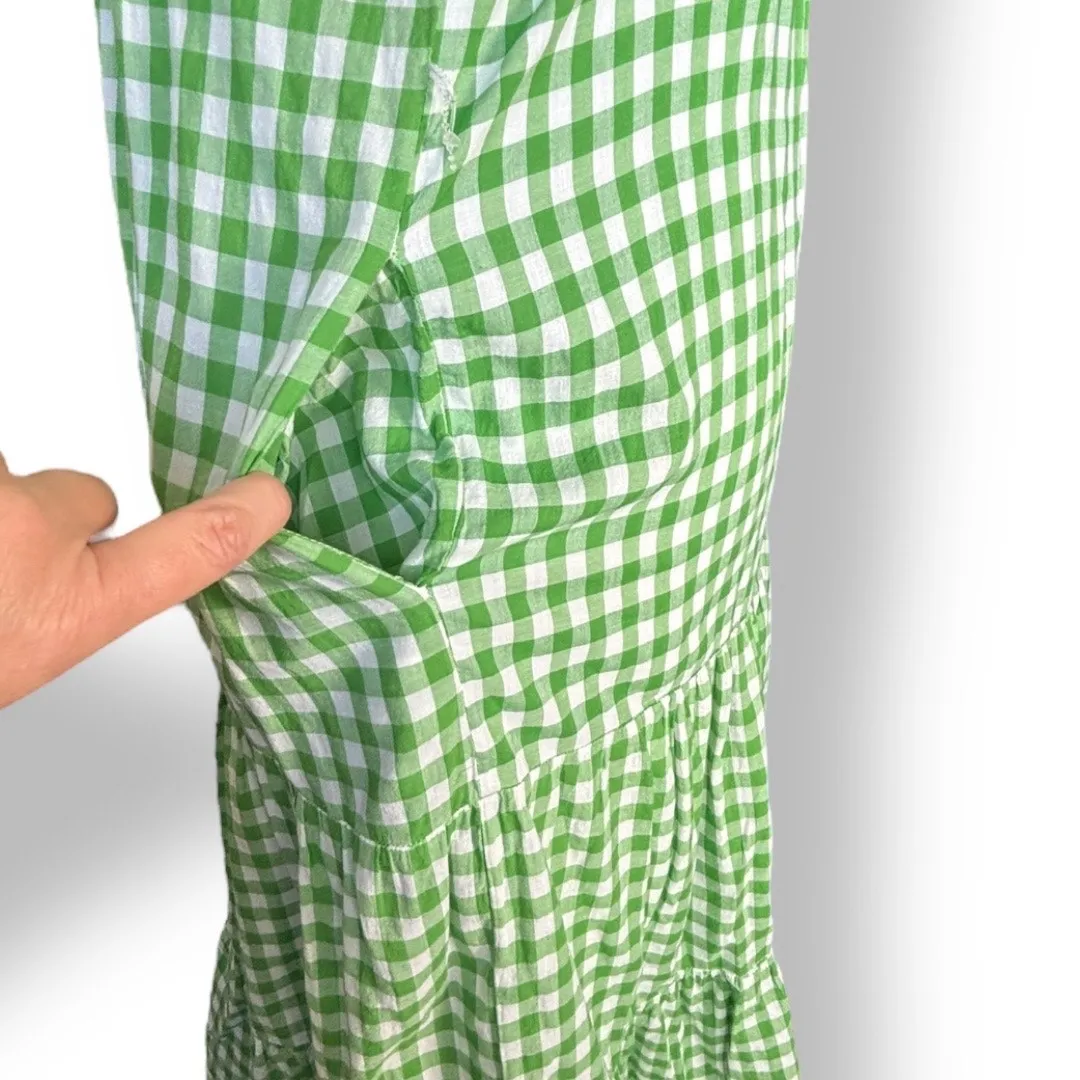 Draper James RSVP Green Gingham Plaid Cotton Midi Dress Ruffle Sleeves Medium - Image 8