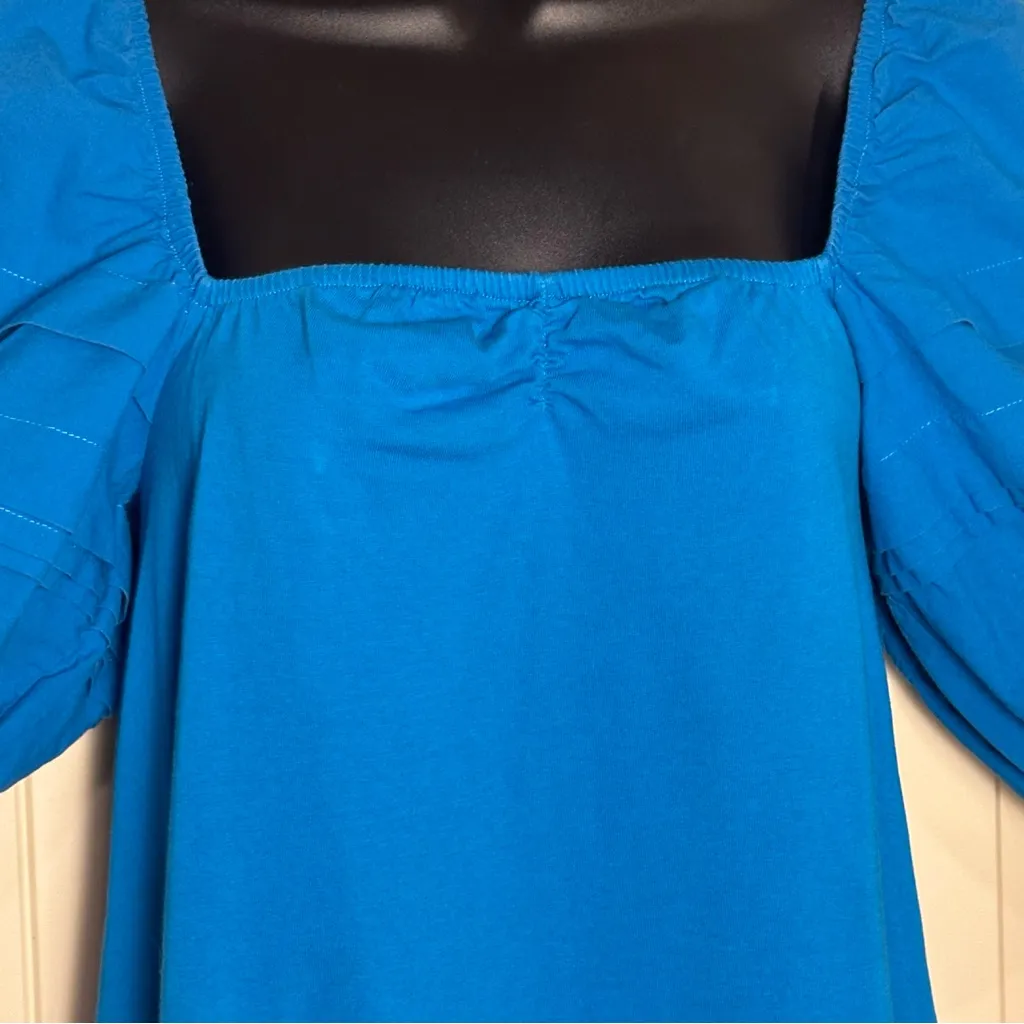 Zara Vibrant Blue Puff-Sleeve Mini Dress Small Square Neck Tie Back $70 GUC - Image 4