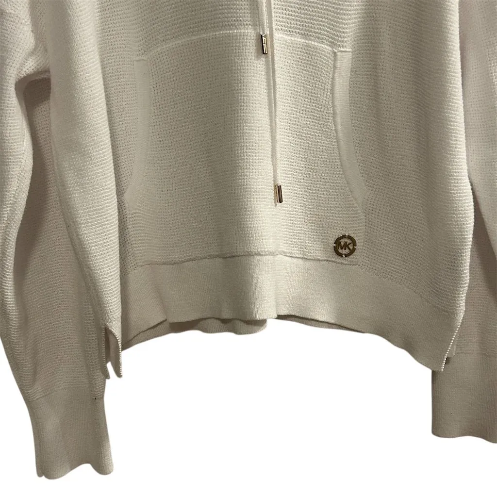 Michael Kors Women's White Ribbed Hoodie Sweater Size M Pullover - Image 3