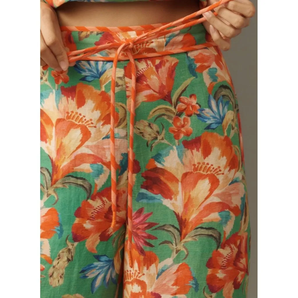 Farm Rio X Anthropologie Tie-Front Tropicart Floral Wide-Leg Pants Size S - Image 4
