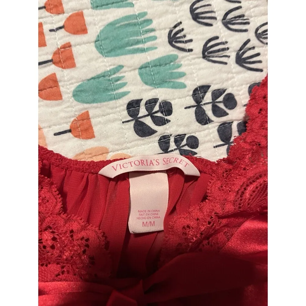 Vtg Victoria’s Secret Lingerie Red Sheer Lace Satin Bow Sexy Women’s Sz M - Image 5