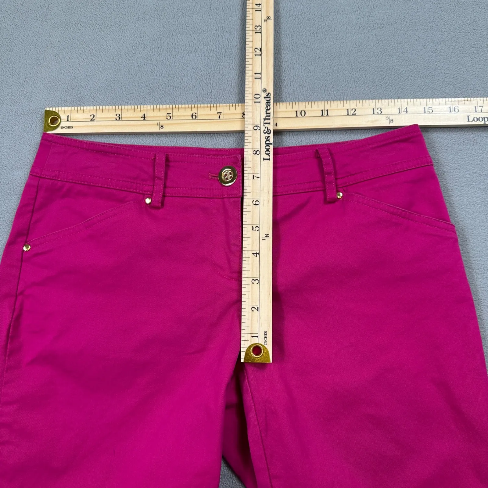 Cache Bermuda Shorts Womens 0 29 W Hot Pink Low Rise Gold Accents Cotton Blend - Image 4