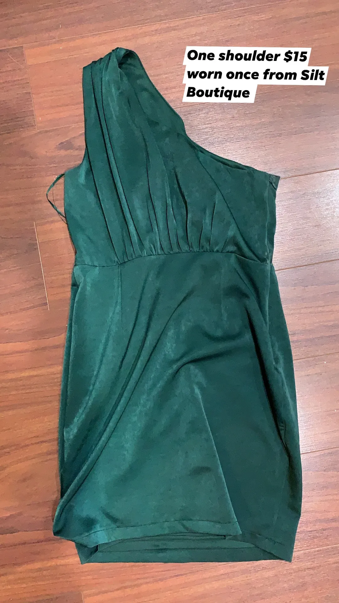 Green One Shoulder Satin Dress Size M - Image 2