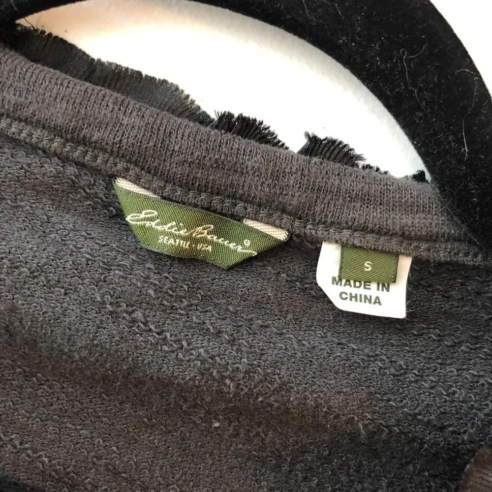 Eddie Bauer Womens Cardigan Sweater Floral Ruffles Button Front Gray S - Image 3