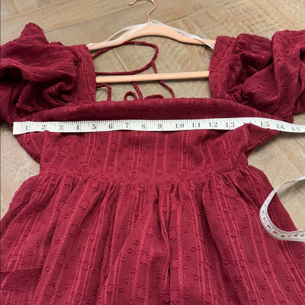 Only You and I Burgundy Long Sleeve Tie-Back Mini Skater Dress - Image 5