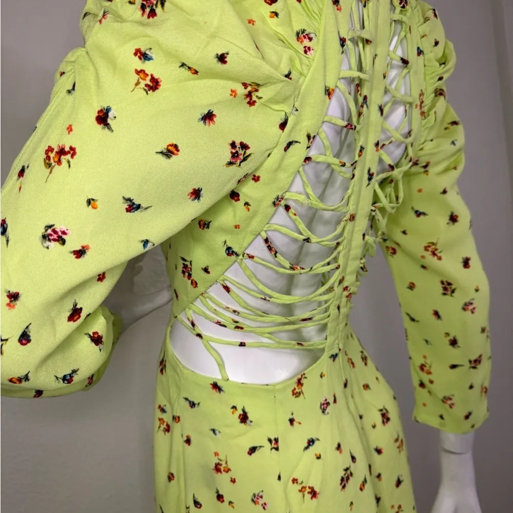 AFRM Revolve Green floral long sleeve dress with beautiful detail back. #82 - Image 11