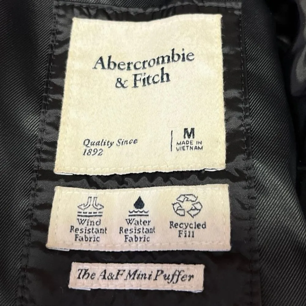 Abercrombie & Fitch Mini Puffer Women's Black High Neck Zip Up Coat Jacket Sz M - Image 4