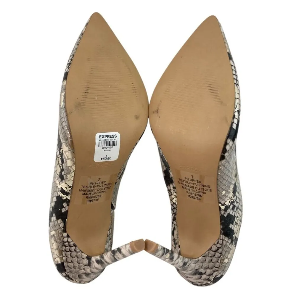 *NWOT Express Mule Heels Womens Size 7 Snake Print Pointed Toe Modern Trendy - Image 10